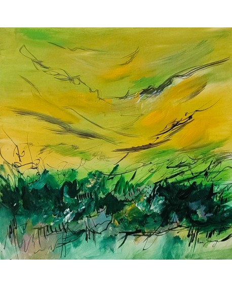 tableau abstrait jaune et vert