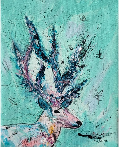 Blue cerf - tableau abstrait cerf moderne