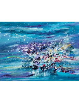 tableau abstrait bleu au couteau