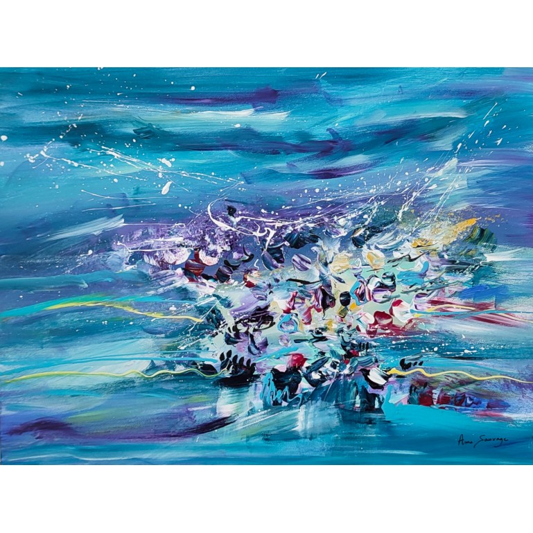 tableau abstrait bleu au couteau