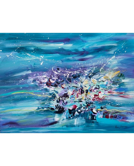 tableau abstrait bleu au couteau
