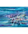 tableau abstrait bleu au couteau