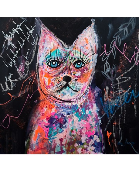 tableau abstrait chat coloré original