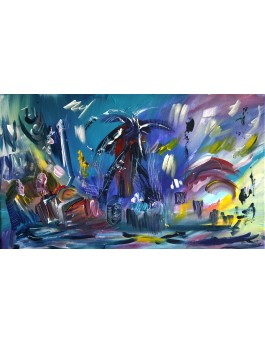 tableau abstrait panoramique bleu
