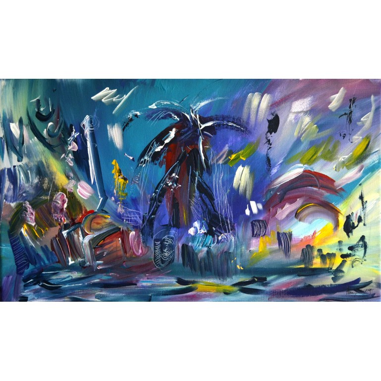 tableau abstrait panoramique bleu