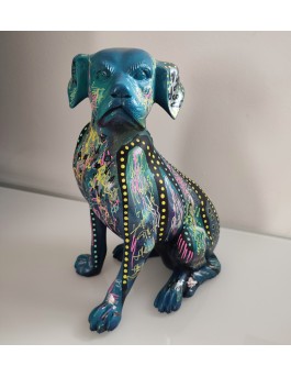 statue chien assis bois pop art