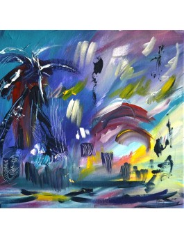 tableau abstrait panoramique bleu 