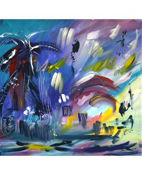 tableau abstrait panoramique bleu 