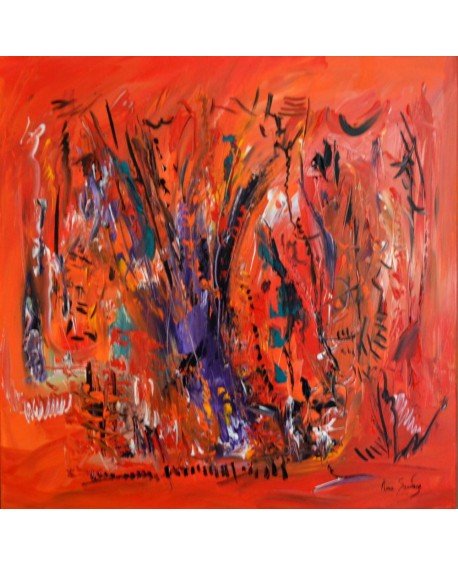 Grand tableau abstrait orange L'arbre de l'éternité