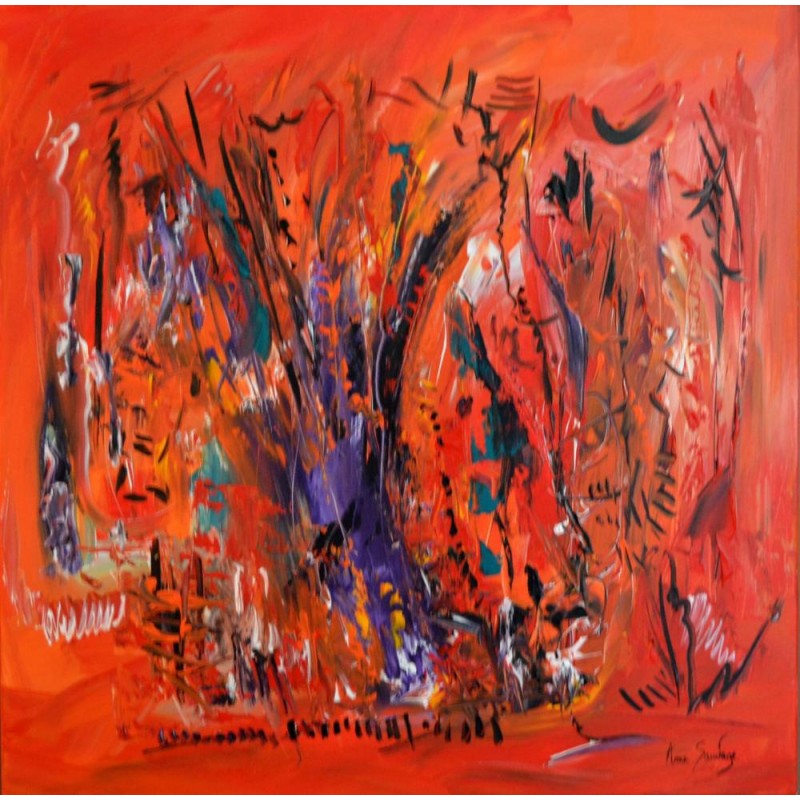 Grand tableau abstrait orange L'arbre de l'éternité