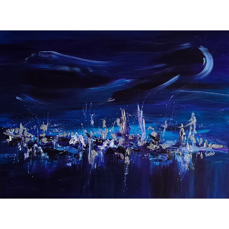 tableau abstrait bleu nuit