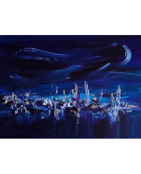 tableau abstrait bleu nuit