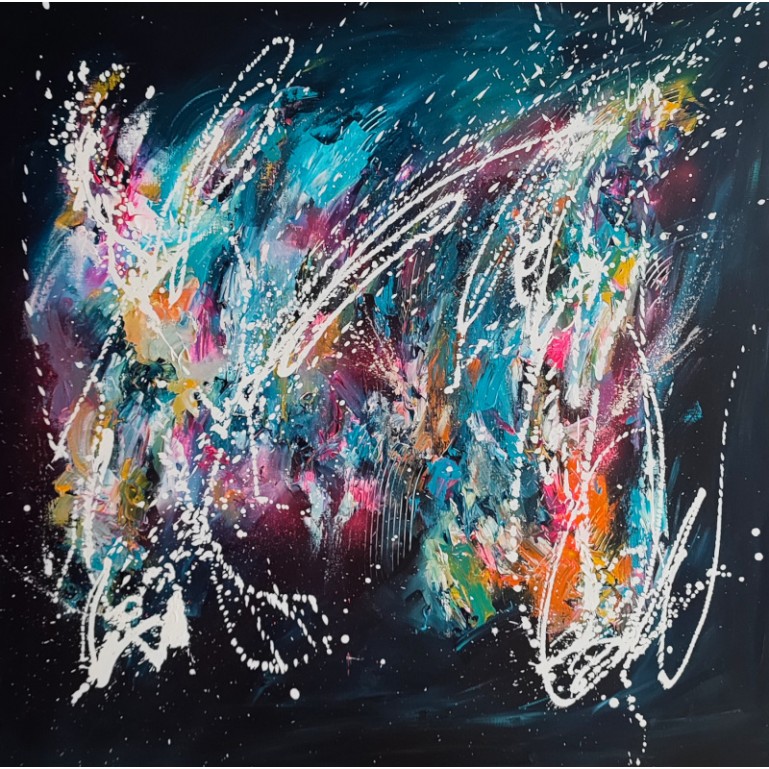 grand tableau abstrait multicolore