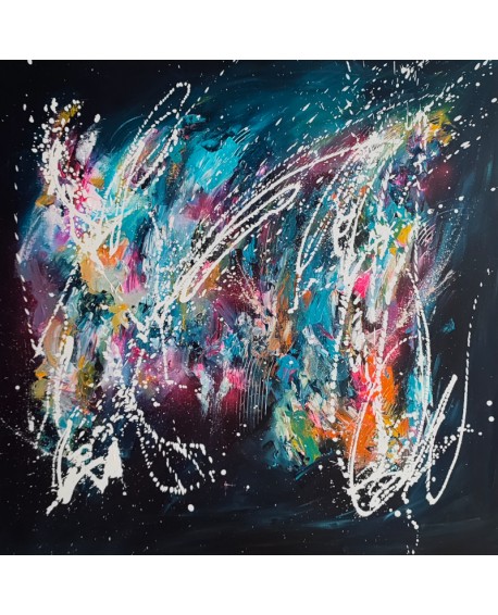 grand tableau abstrait multicolore