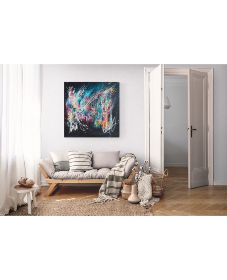 grand tableau abstrait noir flashy design