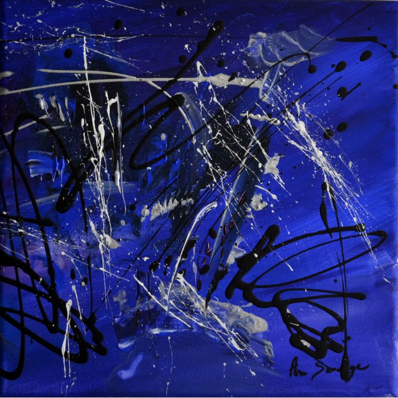 Peinture abstraite design en triptyque bleu violet