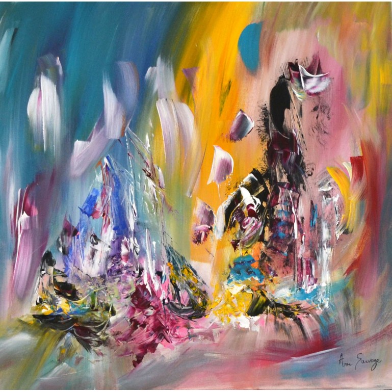 Le chat attend - peinture multicolore
