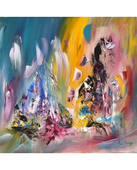 Le chat attend - peinture multicolore