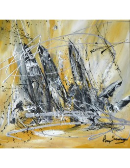 peinture abstraite voiliers en mer jaune gris
