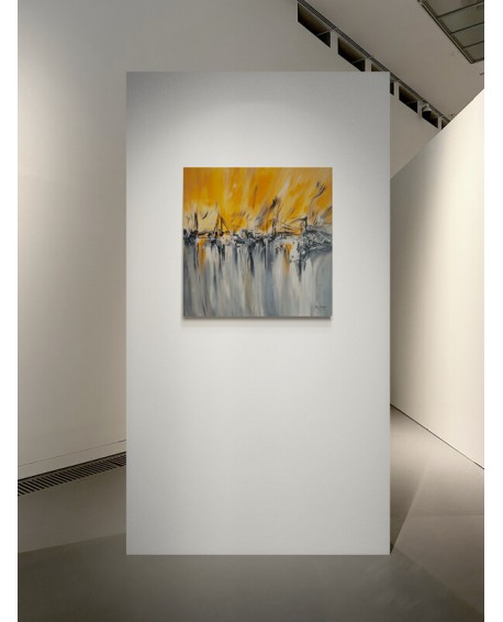 tableau moderne gris et jaune