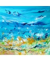 tableau abstrait bleu jaune acrylique
