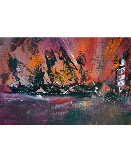 Feu maritime - Tableau abstrait rouge orange