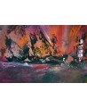 Feu maritime - Tableau abstrait rouge orange
