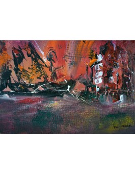 Feu maritime - Tableau abstrait rouge orange