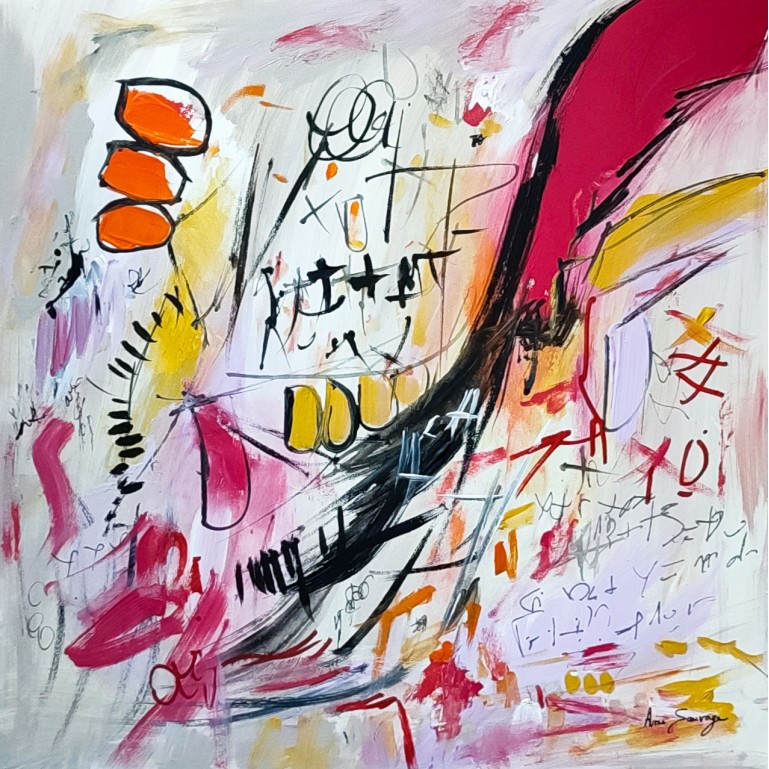 tableau abstrait rouge jaune orange