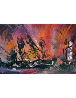 Feu maritime - Tableau abstrait rouge orange
