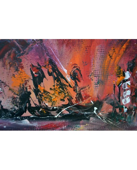 Feu maritime - Tableau abstrait rouge orange