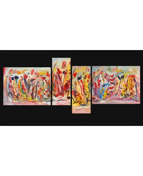 Quadriptyque Oiseaux et fleurs