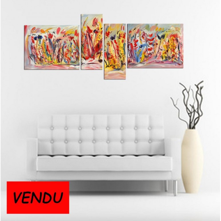 Quadriptyque Oiseaux et fleurs