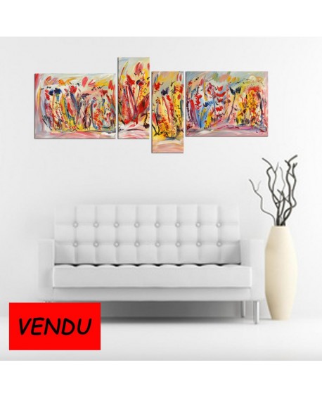 Quadriptyque Oiseaux et fleurs