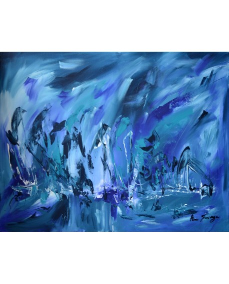 Tableau abstrait bleu 40 x 50 cm