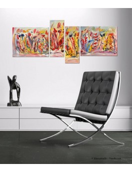 Quadriptyque Oiseaux et fleurs