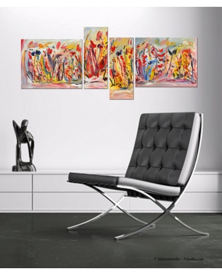 Quadriptyque Oiseaux et fleurs