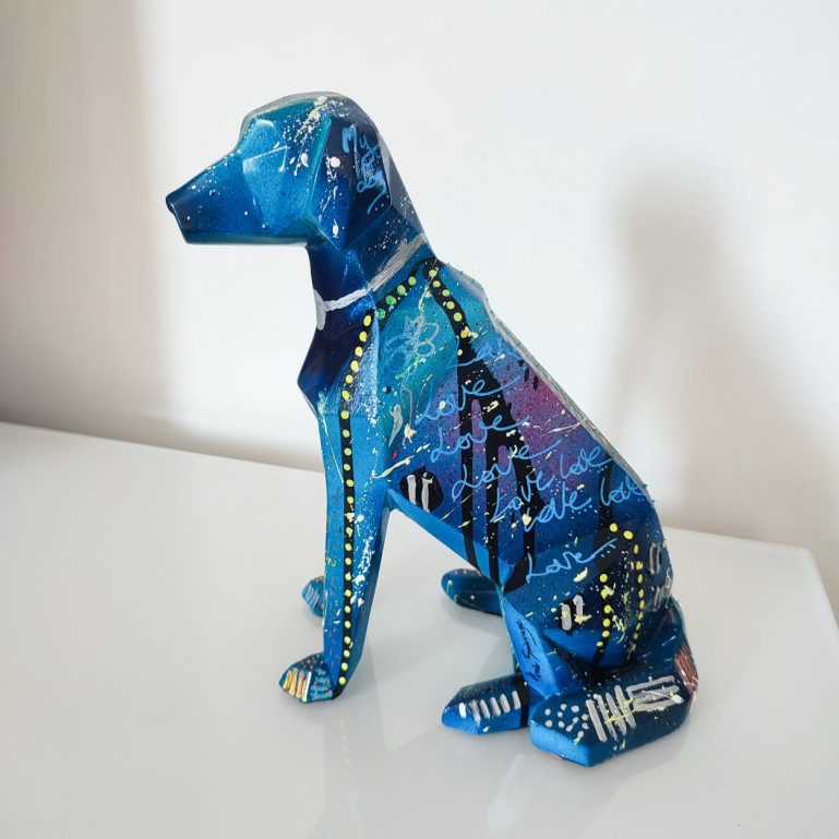 sculpture chien pop art bleu