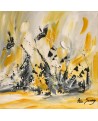 Tableau abstrait jaune moutarde gris blanc