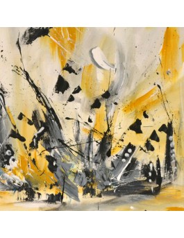Tableau abstrait jaune moutarde gris blanc