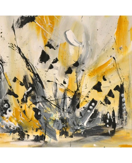 Tableau abstrait jaune moutarde gris blanc