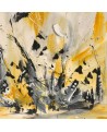 Tableau abstrait jaune moutarde gris blanc