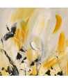 Tableau abstrait jaune moutarde gris blanc