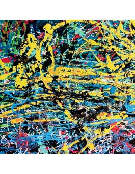 tableau abstrait reliefs matière design bleu jaune rouge