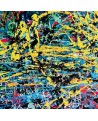 tableau abstrait reliefs matière design bleu jaune rouge