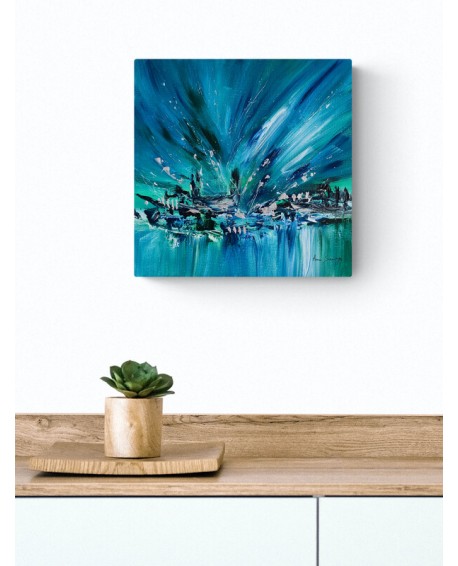 tableau abstrait moderne bleu vert argent