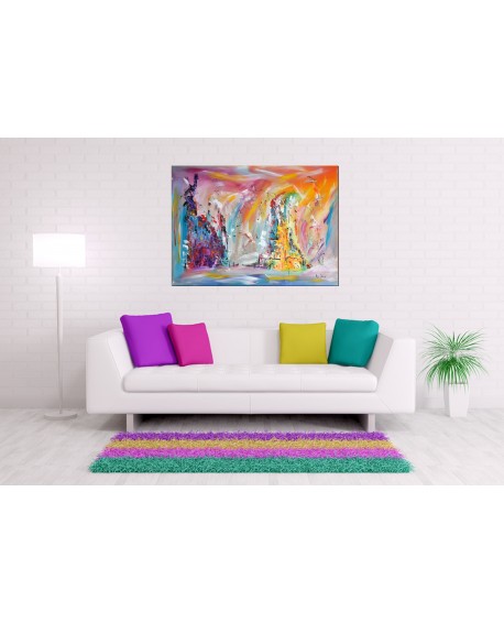 grand tableau abstrait multicolore