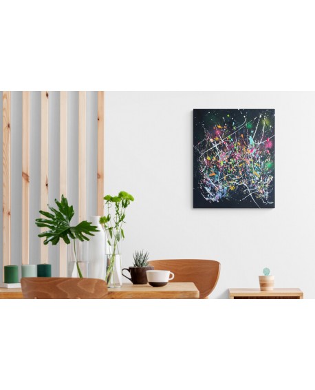 tableau abstrait design flashy fond noir