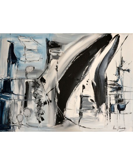tableau abtrait gris bleu