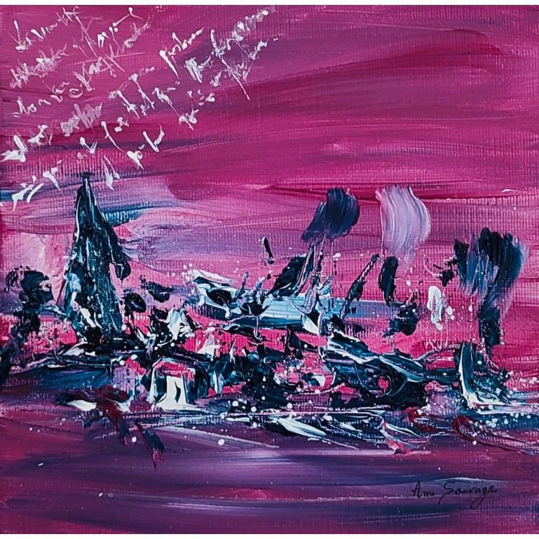 tableau abstrait rose bleu blanc